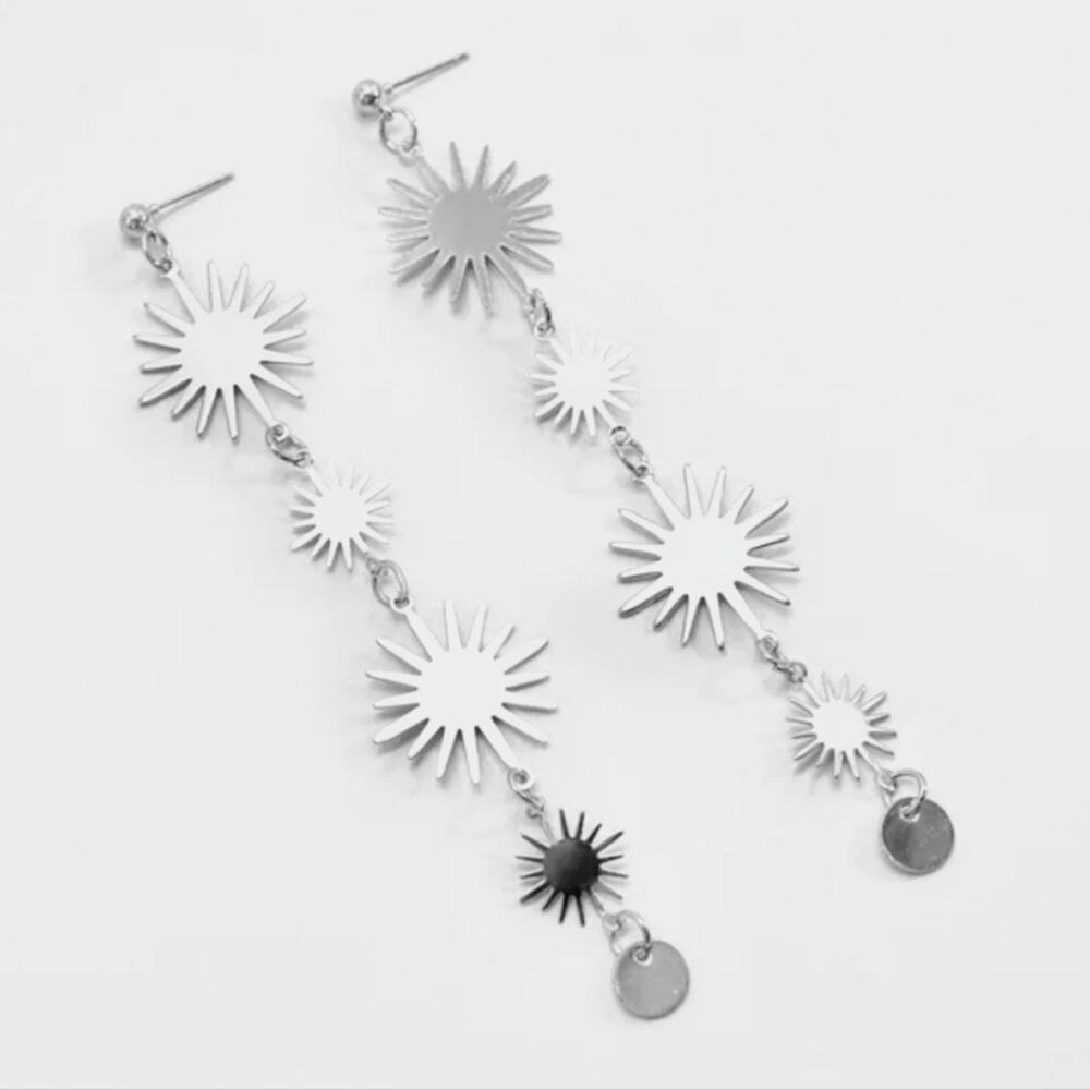 Supernova Drops Silver Star Dangle Earrings - Picture 2 of 4
